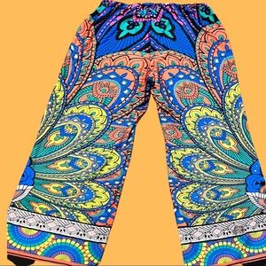 Stylish Boho Wide Leg Multicolored Palazzo Pants Size 2X
